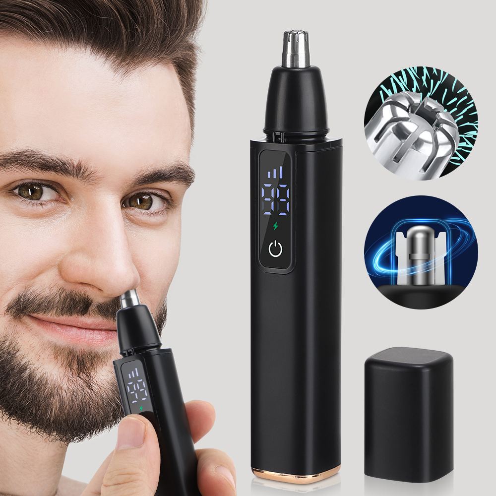 Tragbarer elektrischer Nasenhaarschneider, LED-Anzeige, für Zuhause, Männer, Frauen, Nasenhaarentferner, Sicherheit, Gesichtshaar, Reinigung, Pflegeset, USB-Aufladung