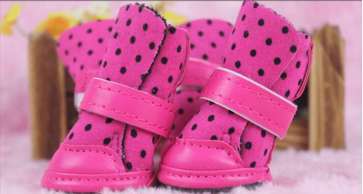 anti-slip winter warm Dog boots waterproof Elastic Dot pet cat Shoes for Small dogs Teddy Puppy soft bottom
