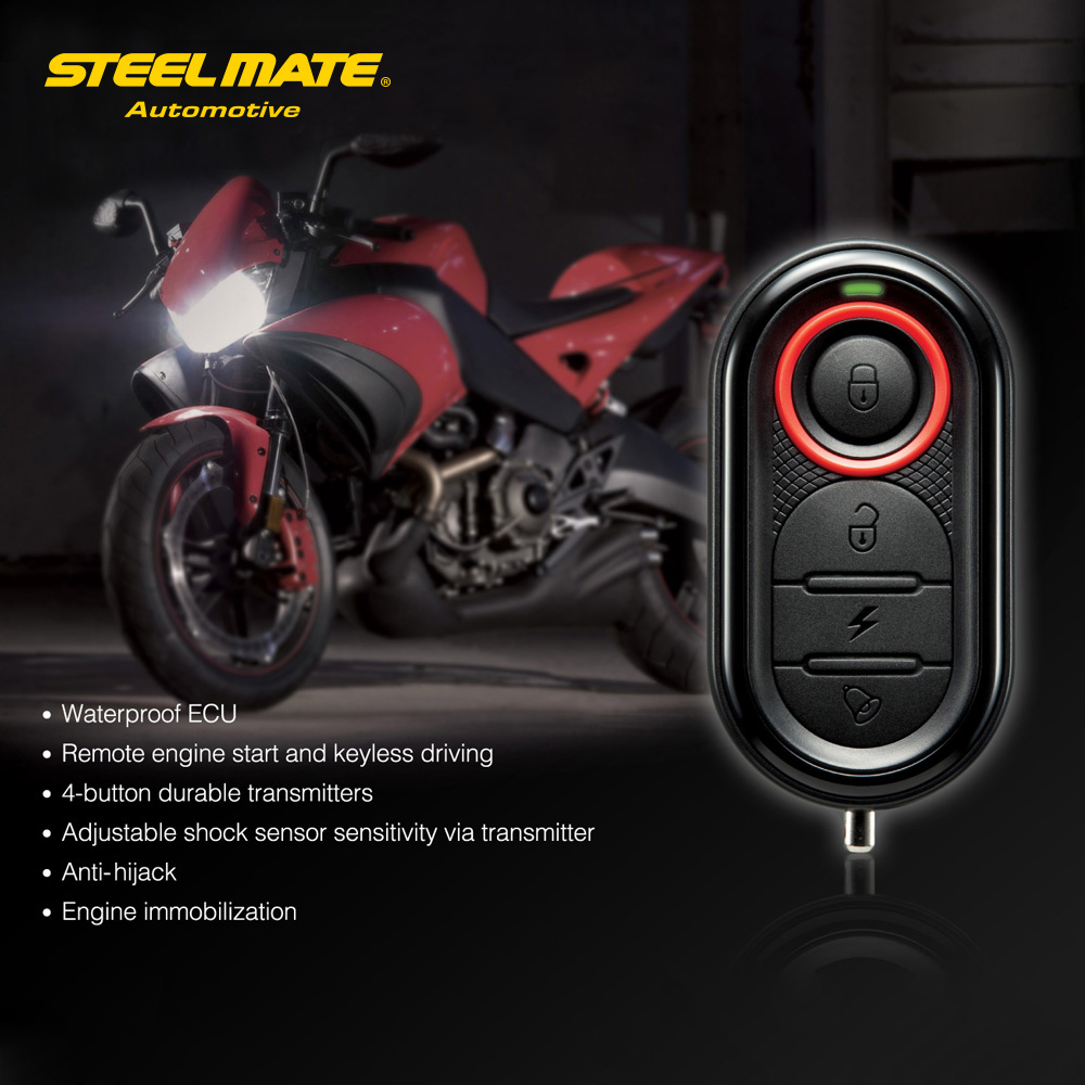 Steelmate 986e 1- vejs motorcykel tyverisikringsalarmsystem fjernstart af motor og immobilisering med minisender