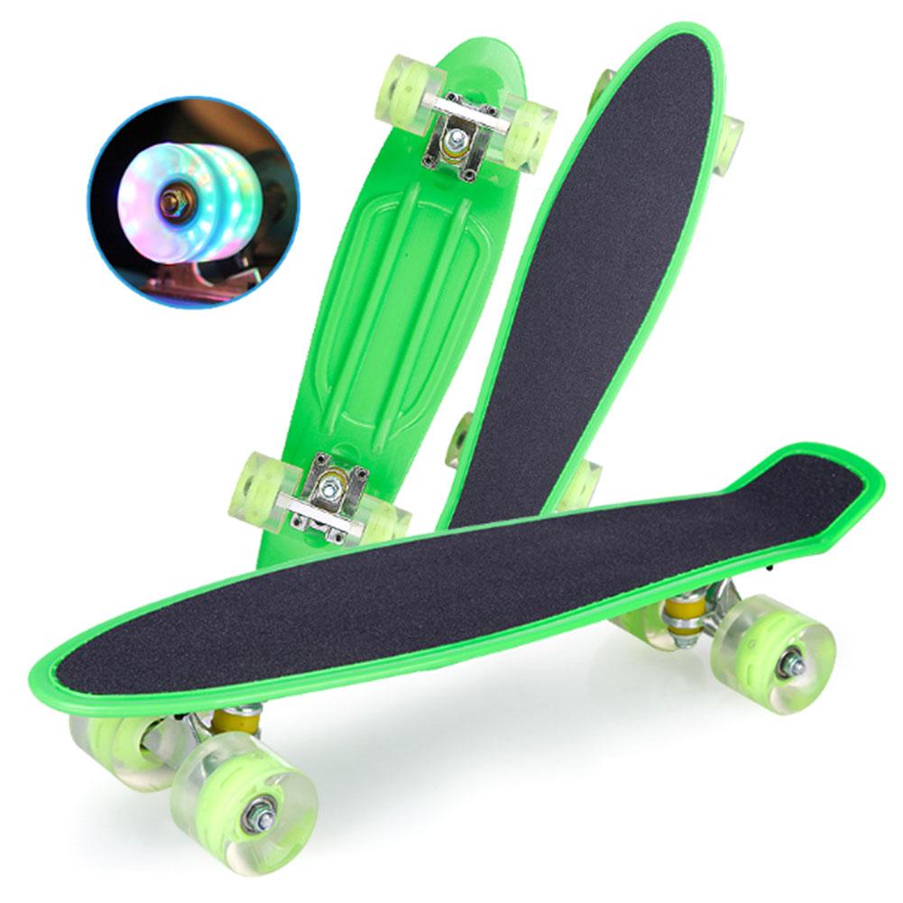 Mini Cruiser 22 Inch Frosted Skateboard Voor Jongens Meisjes Kids Kinderen Retro Longboard Led Licht Knipperende Wielen Lange Skateboard: Green