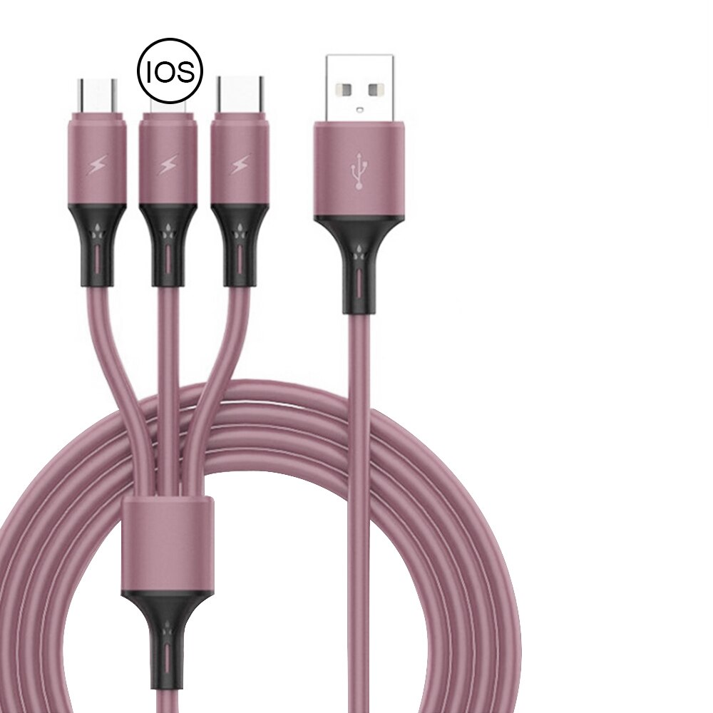 3 In 1 5A Snelle Oplaadkabel Vloeibare Siliconen Micro Usb USB-C Type-C Kabel Oplader Voor Iphone Huawei samsung Xiaomi Kabel Draad: Roze