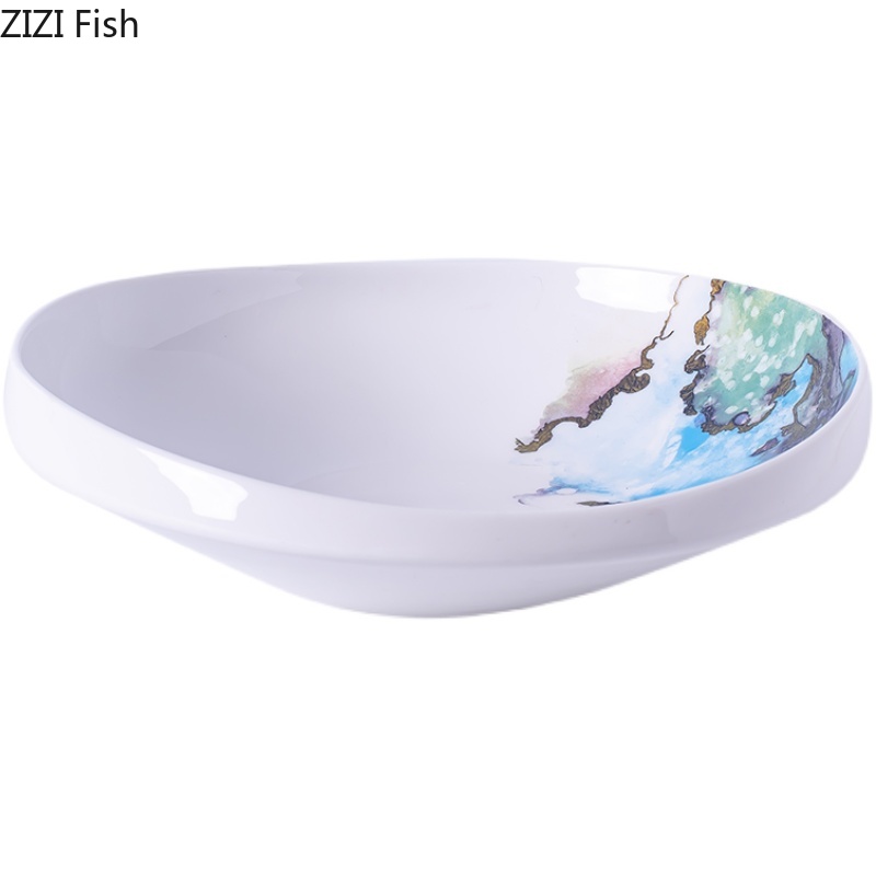 Nordic Style Ceramic Salad Plate Irregular Dinner Plate Restaurant Pasta Soup Plate Home Decoration Kitchen Tableware