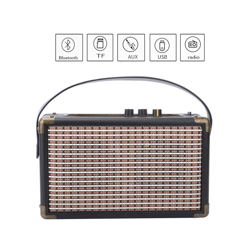 Retro Bluetooth speaker, multi-function MP3 player, portable retro Bluetooth speaker with wooden radio handle, support TF card/U