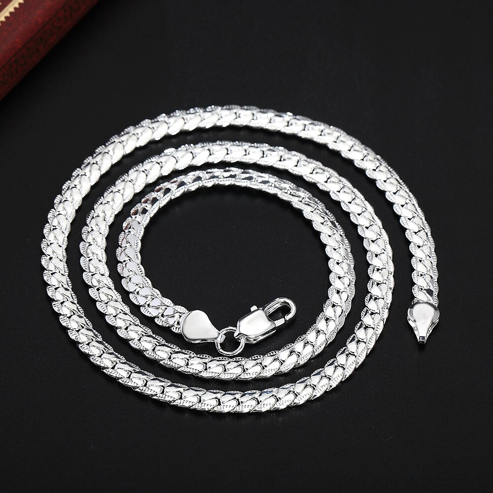 Collier en argent Sterling 925 plaqué or 18 carats, chaîne latérale complète de 6MM pour femmes et hommes, de fête, de fiançailles et de mariage à la