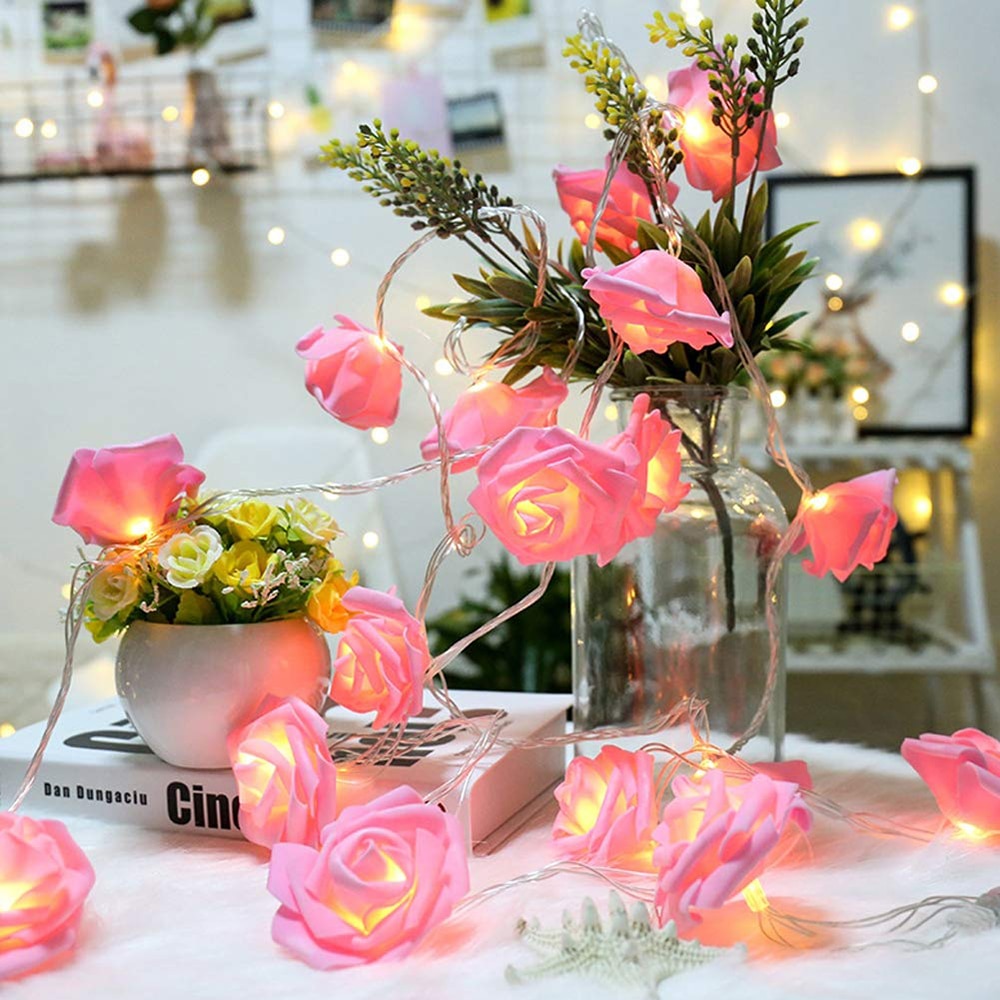 10/20/40 LED Roze Roos Bloem Kerstverlichting String Lights Battery Operated Valentine Wedding Party Decoratie lamp