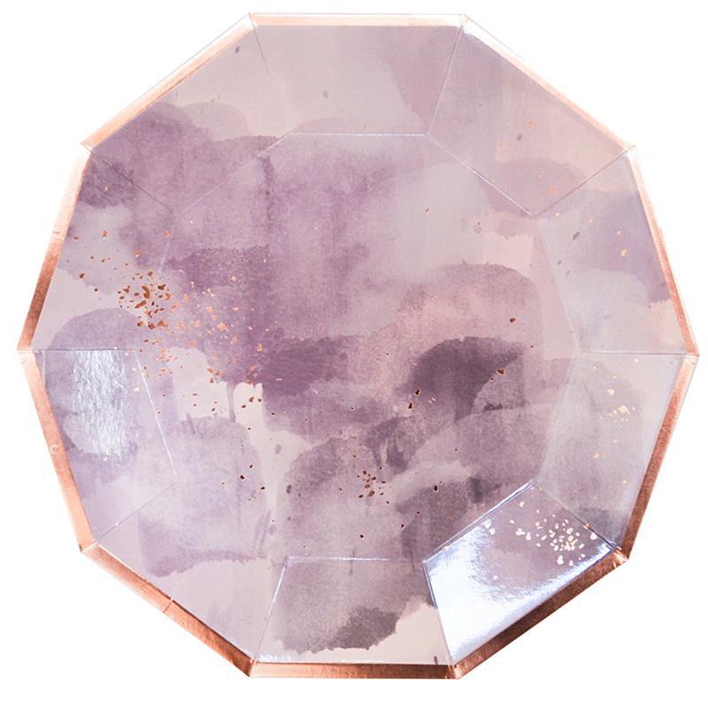 Rose Gold Wedding Party Disposable Tableware Set Paper Plates Napkins Party Tableware Decor for Wedding Birthday Party Supplies: 9inch 8pcs Plate