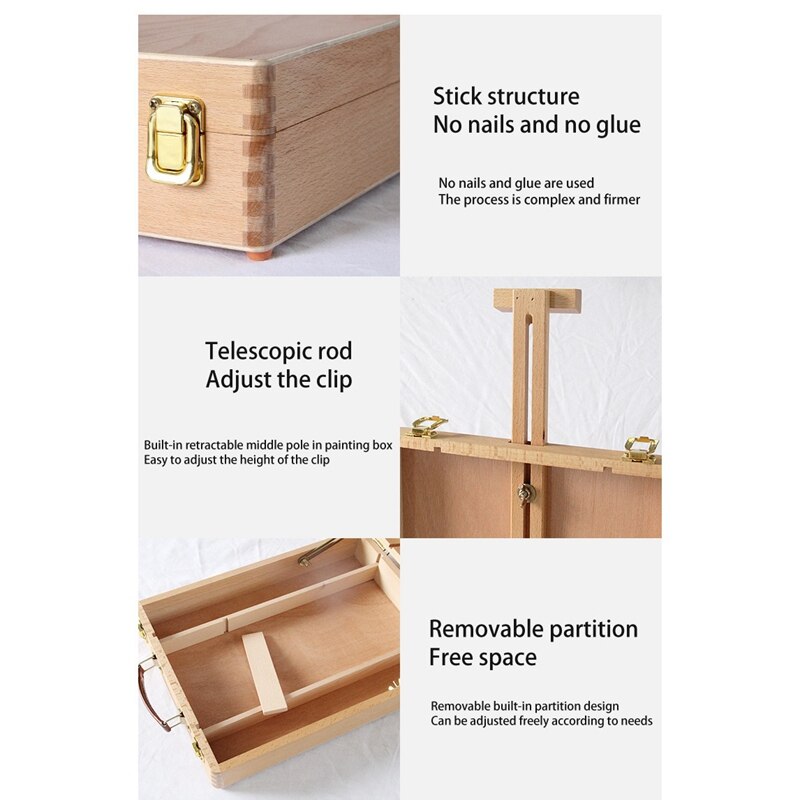 Large Adjustable Wood Table Sketchbox Easel Adjustable Tabletop Sketchbox Easel for Artist Art Students & Beginners