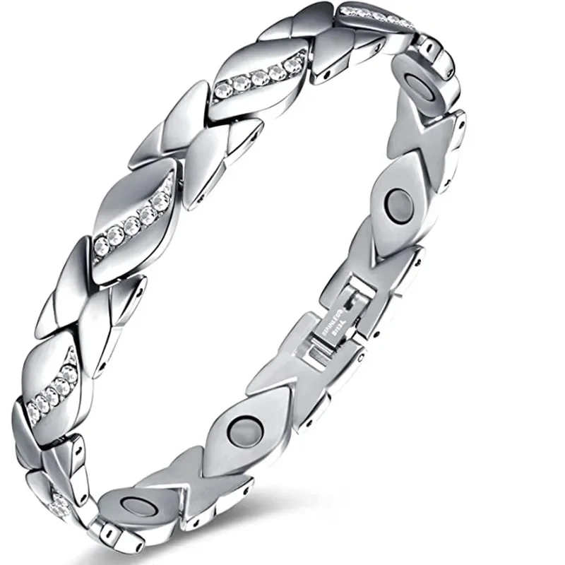 Magnetic Therapy Arthritis Pain Relief Bracelets for Women Magnetic Steel Titanium Health Bracelet with Crystal Jewelry: REDDISH BROWN