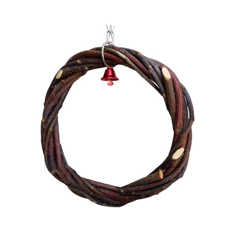 Pet Rattan Hoop Hanging Cage Climb Swing Chew Bite Ring with Bell Toy Birds Parrot Macaw Standing Perches Platform: Diameter 15cm