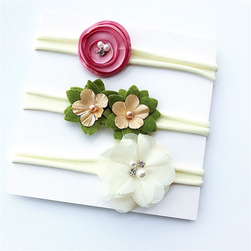 Brand Infant 3Pcs/set Girl's Kids Baby Headband Hair Bows Flower Girl Nylon Stretch Flower Hairband: 2