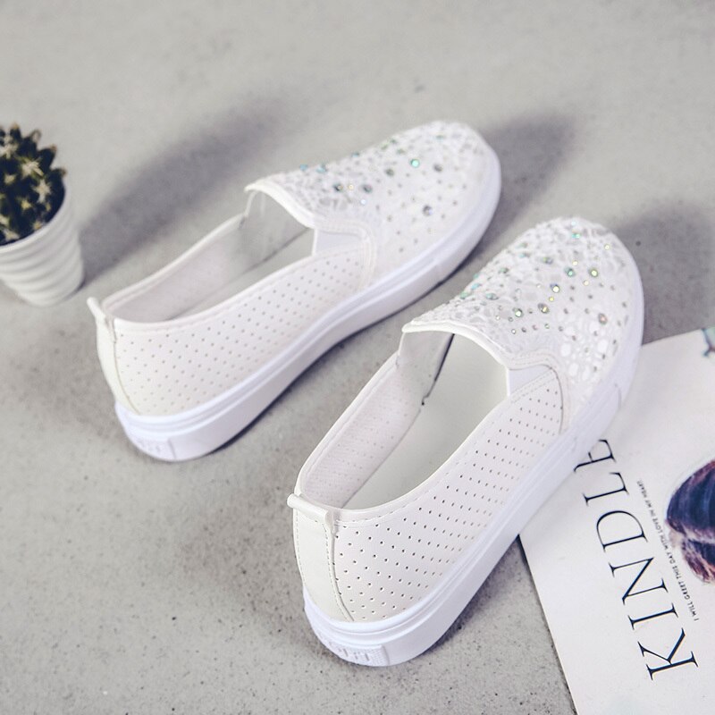 Strass mesh ihåliga vita sneakers kvinnor sommarskor kvinna andas plattform slip-on dam skor dam