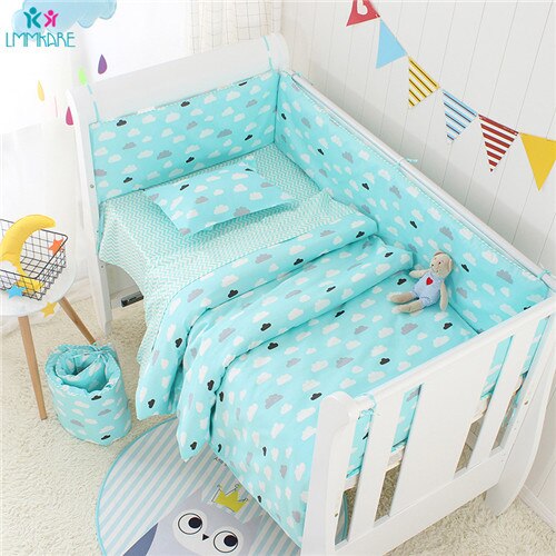 Soft Breathe Cotton Pink Flamingos Baby Crib Bumper Infant Bed Cot Bumpers Bed Protector Safe for Newborn Toddler Bedding 6Pcs: Sky Blue