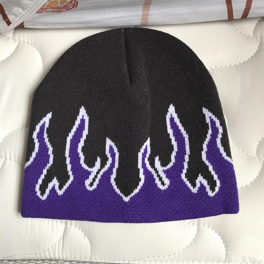 Flamme beanie varme vinter hatte til mænd kvinder damer ur docker akryl kranium cap strikket hip hop efterår afslappet skullies udendørs: Blå lilla
