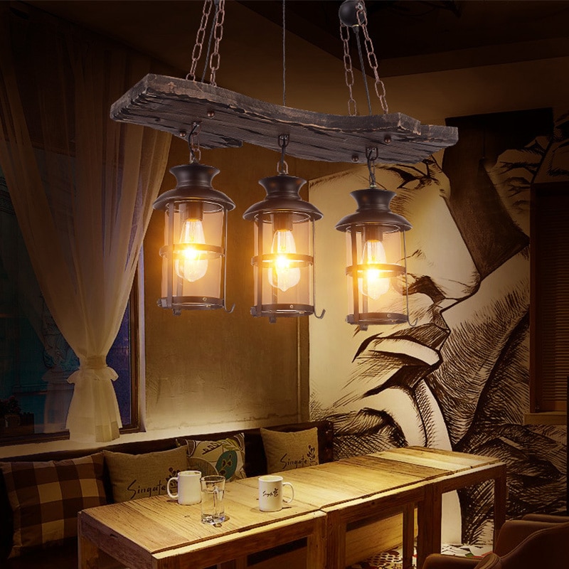Luminaire industriel suspension cheval rétro lampe barre américaine suspension éclairage loft bois suspension luminaire lustre rustique