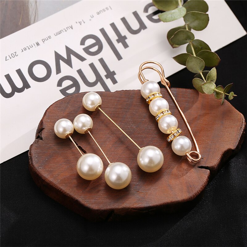17KM-Alfileres de ropa de perlas Vintage para mujer, conjunto de broches con hebilla para vestido y pantalones, accesorios de tendencia, joyería,