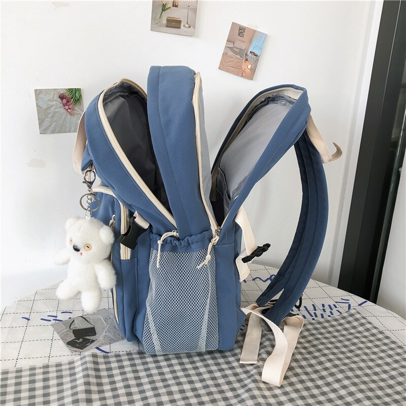 DCIMOR Large Capacity Double-deck Waterproof Nylon Women Backpack Multi-pocket Ring Buckle Portable College Girl's Schoolbag