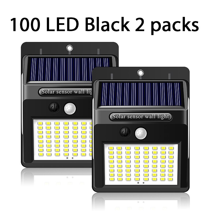 Inghoo 100LED solar licht wasserdichte solar motion sensor licht outdoor PRI garten lichter hof lichter super helligkeit wand licht: 100LED Black 2 pack