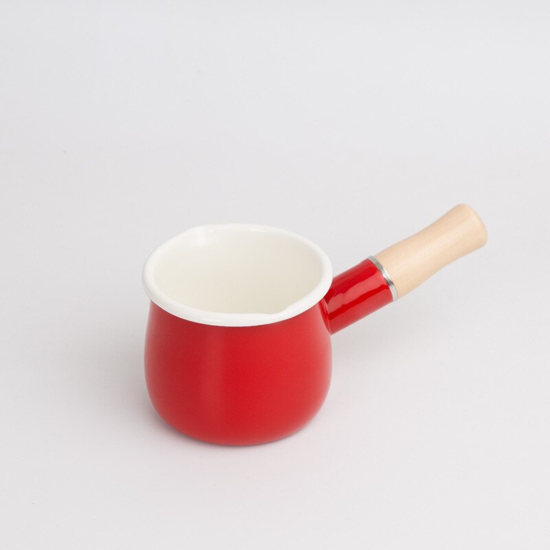 Melk Pot Pan Klei Koken Klassieke Non Stick Mini Koffie Emaille Gietijzeren Nederlandse Oven Met Enkele Houten Handvat