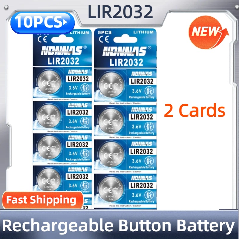 NEUE LIR2032 3,6V Wiederaufladbare Lithium-Knopfbatterie mit Ladegerät, Kompatibel mit CR2032 für Autoschlüssel, Uhren, Fernbedienungen: Blau
