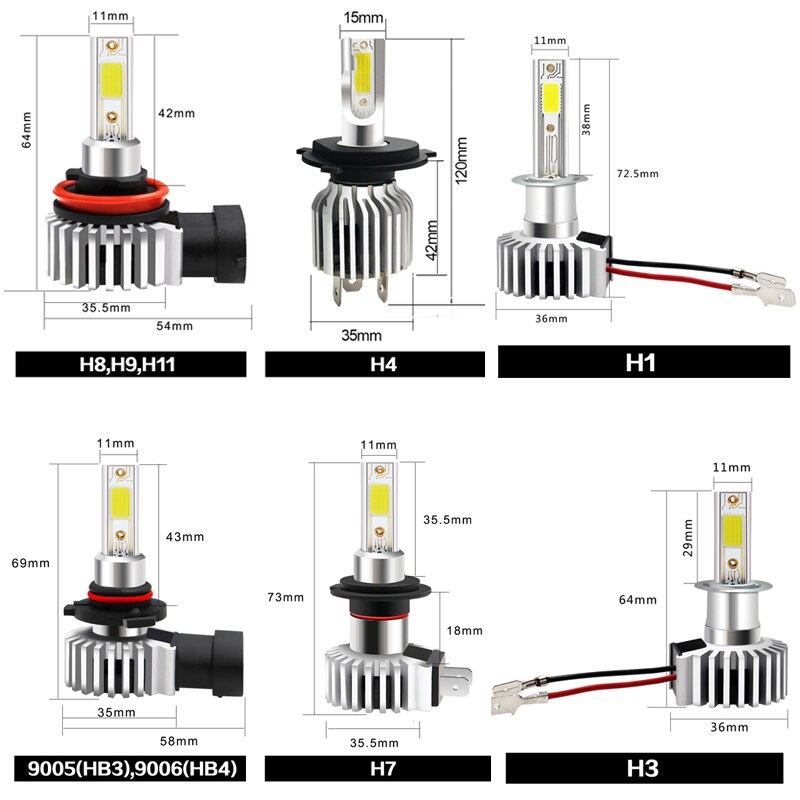 Auto Led Koplampen Lampen H11 9006 HB4 9005 HB3 H4 H7 H8 H1 H9 H3 880 881 H27 Canbus Auto lamp Mistlichten Wit 6500K Voor De Auto