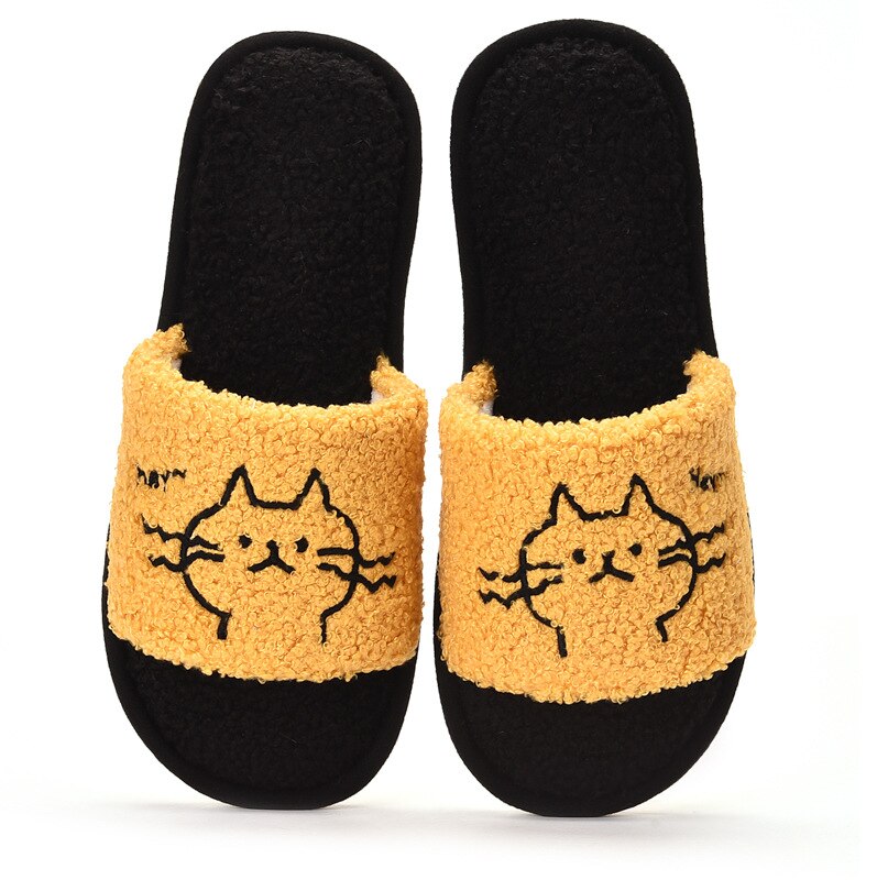 Män tofflor flip flops höst vinter skor tecknad katt plattform manliga rutschkanor halkfria lägenheter inomhus bekväma: Qiu svart gul / 9