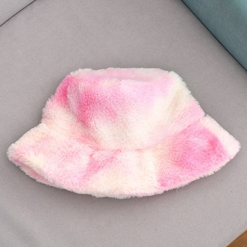 Fuskepels vinter bøtte lue for kvinner jente solid fortykket myk varm fiskelue utendørs dame plysj fluffy panama caps: Rosenrød