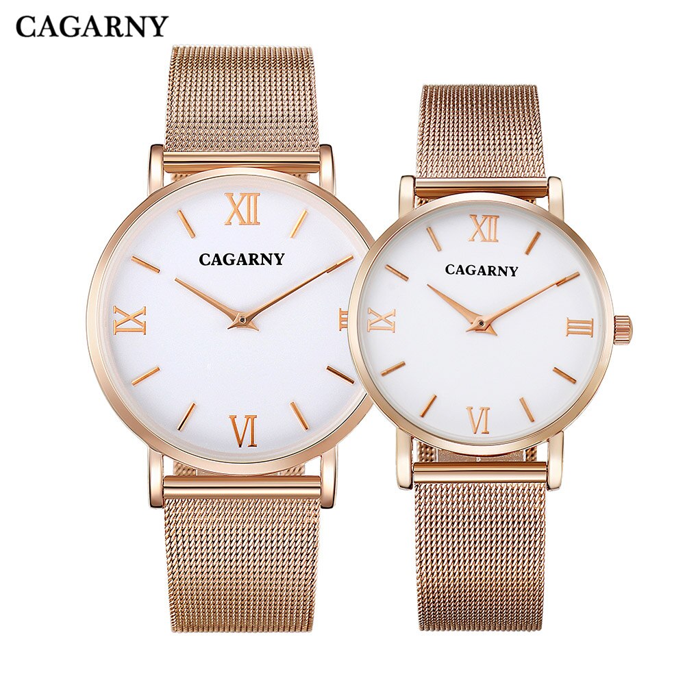 Cagarny Ultra-Dunne Horloge Mannen Vrouwen Rvs Mesh Band Rose Gold Horloges Lover &#39;S Koppels horloge: rose gold white