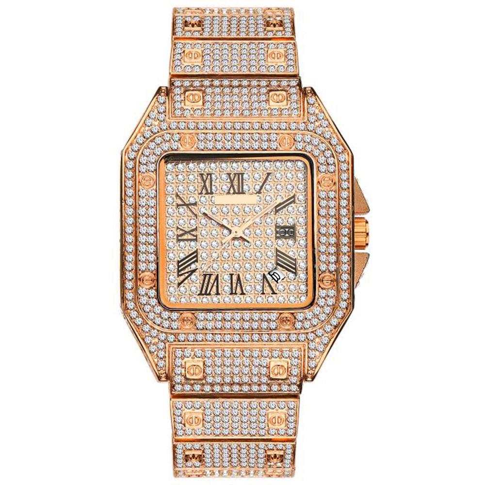Diamant par ur ur hip hop ur par guld rustfrit stål ur til mænd og kvinder quartz ur luksus is udenfor