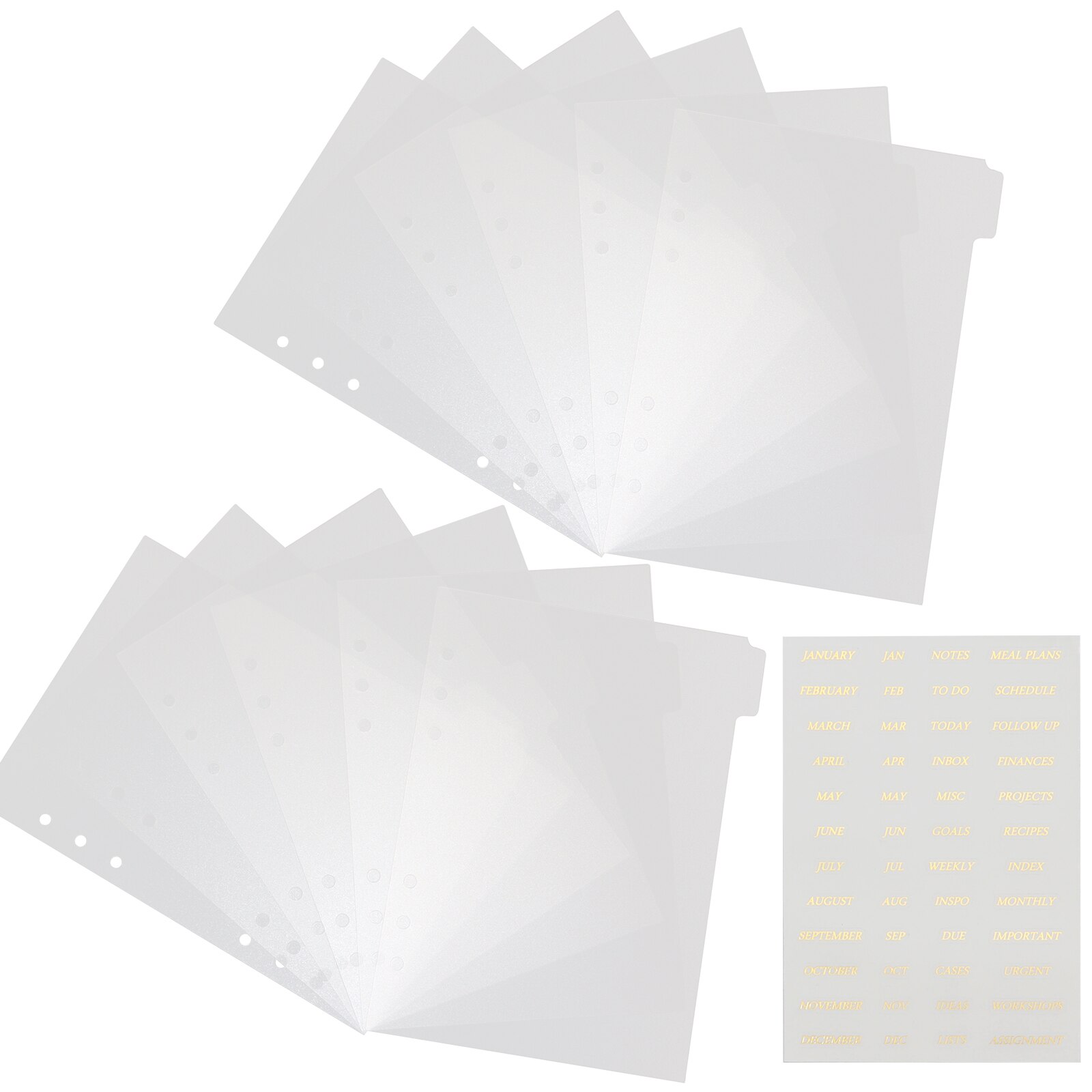 Frosted Pp Monthly A5 Tab Dividers Plastic 6 Ring Punch Hole Planner White Clear A5 Binder Dividers With Stickers