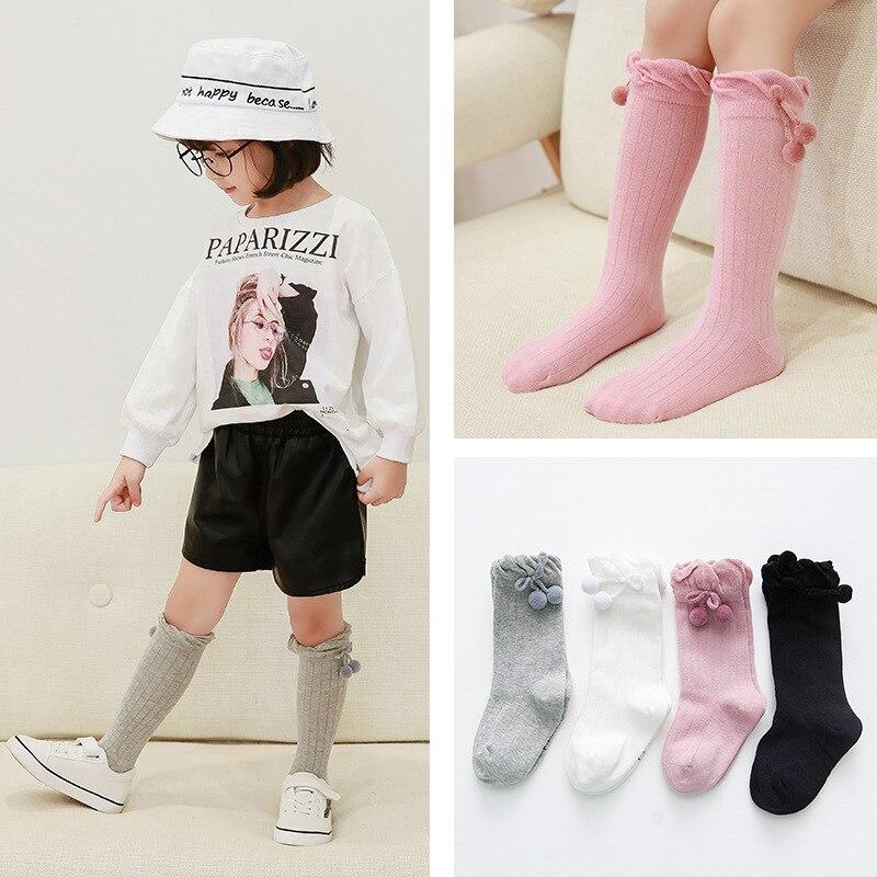 Calzini per bambini in cotone caldo morbido fiocco per bambini calzino alto per bambini ragazza ragazzo calzini solidi neonati scaldamuscoli per bambini calzino lungo con volant