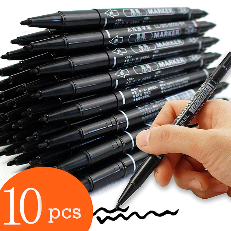 10pcs Double-headed Marker Pen Oily Waterproof Marker Pen for Tyre Markers Quick Drying Signature Pen Stationery Supplies