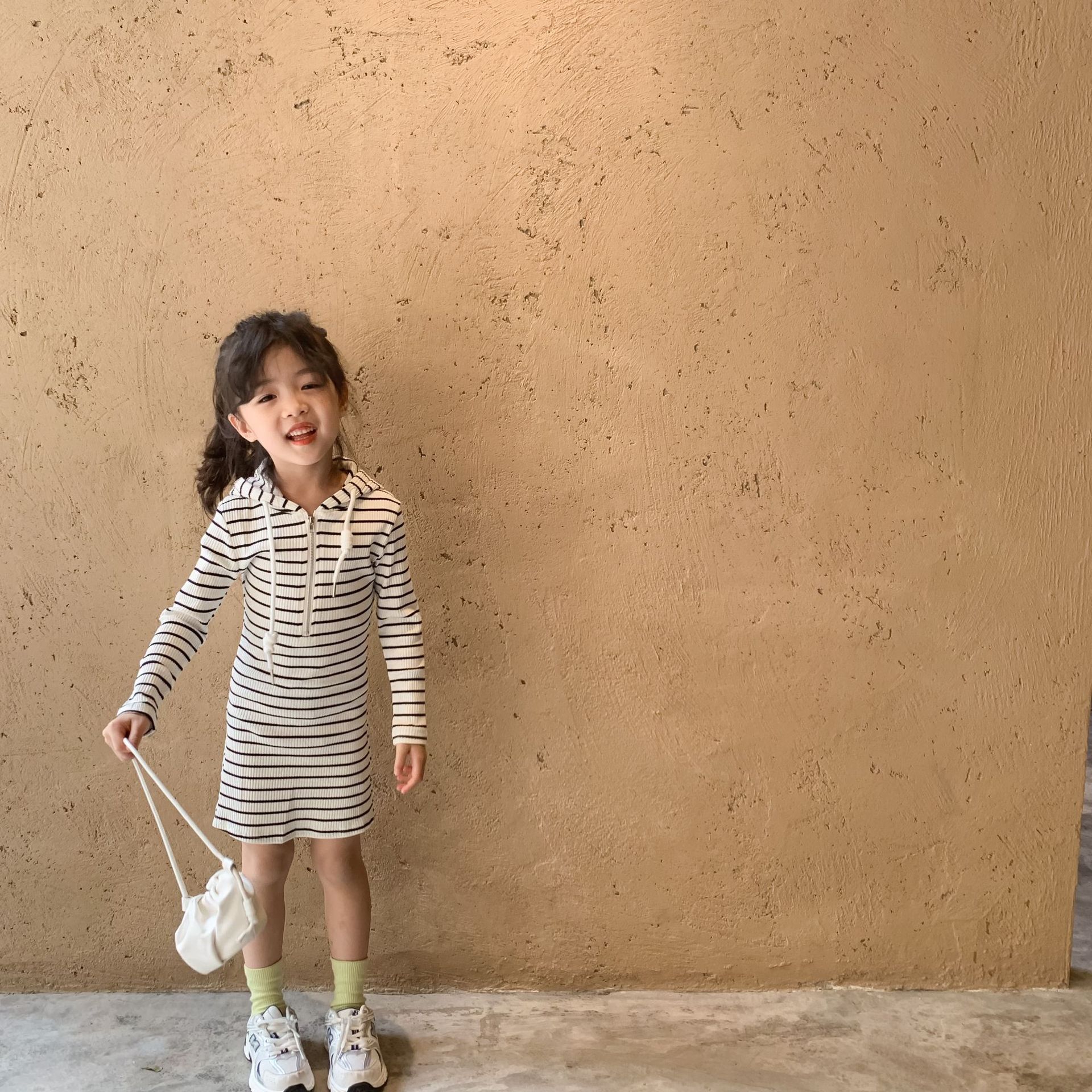 9962C abiti per bambini abito a righe per bambina primavera estate 2022 nuovo abito da ragazza con cappuccio a righe di base abito casual Slim