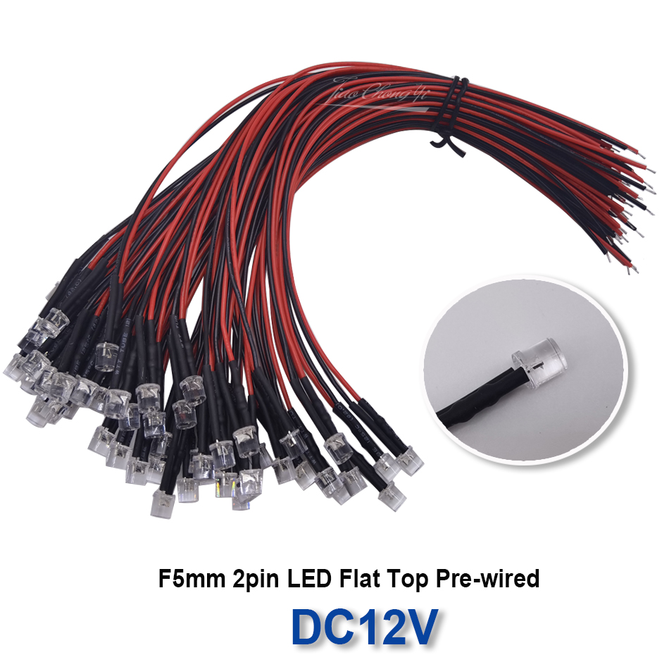 10pcs 3mm 5mm Flat LED DC 5V-12V Pre-Wired Water Clear Leds Red Yellow Blue Green White Orange Pink UV Light Lamp Bulb