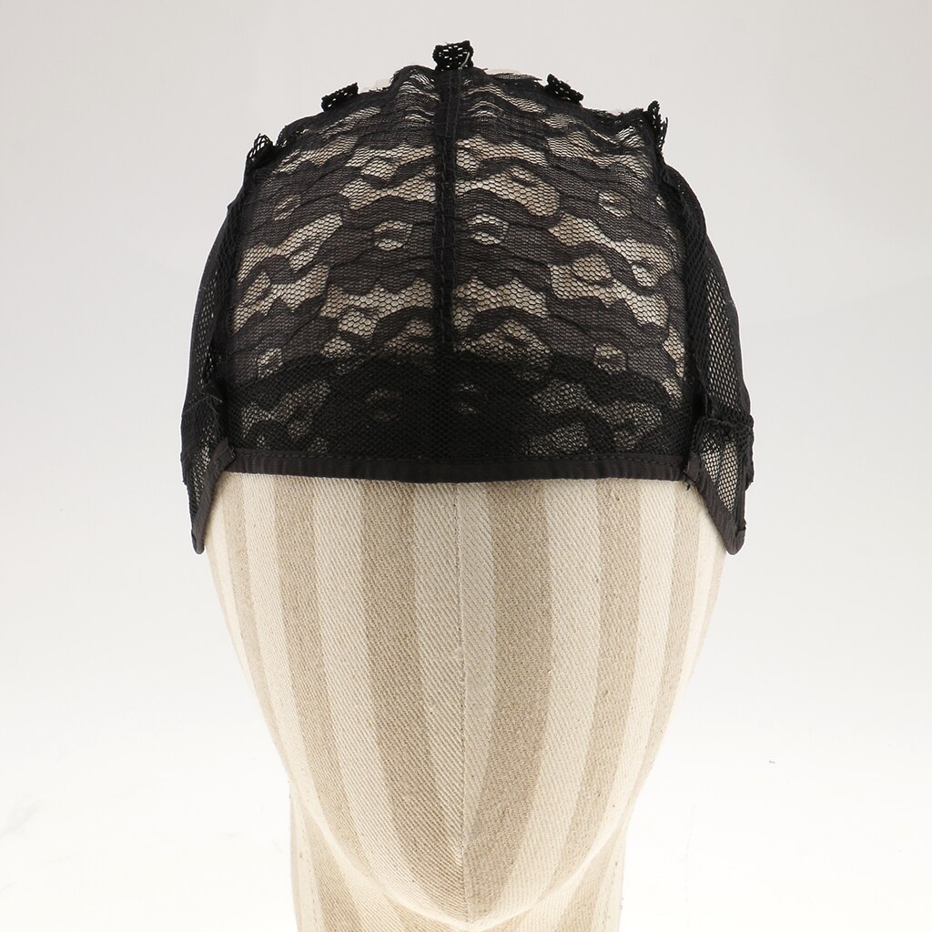 Elastic Wig Cap Mesh Net with Adjustable Stretch Lace Straps Hairnet for Making Wigs Dome Cap Mesh Lace Cap for Wig: Black