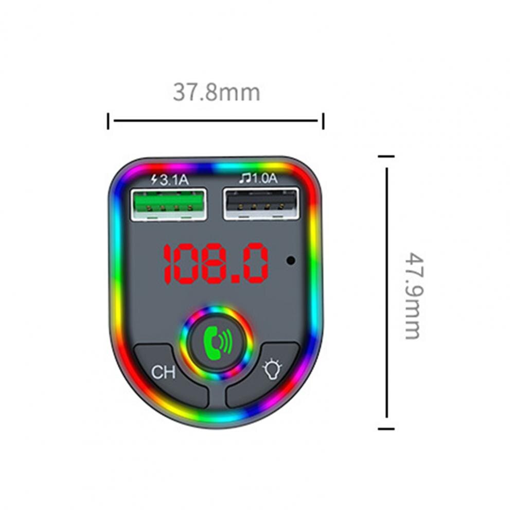 F6 Wireless Bluetooth 5.0 Luminous Audio Receiver FM Transmitter MP3 Player 2 USB Wireless Luminous Car Bluetooth 5.0 MP3