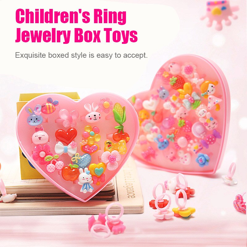 Girls Ring Jewel Cartoon Animal Styled Rings with Heart Shape Storage Case NSV775: Default Title