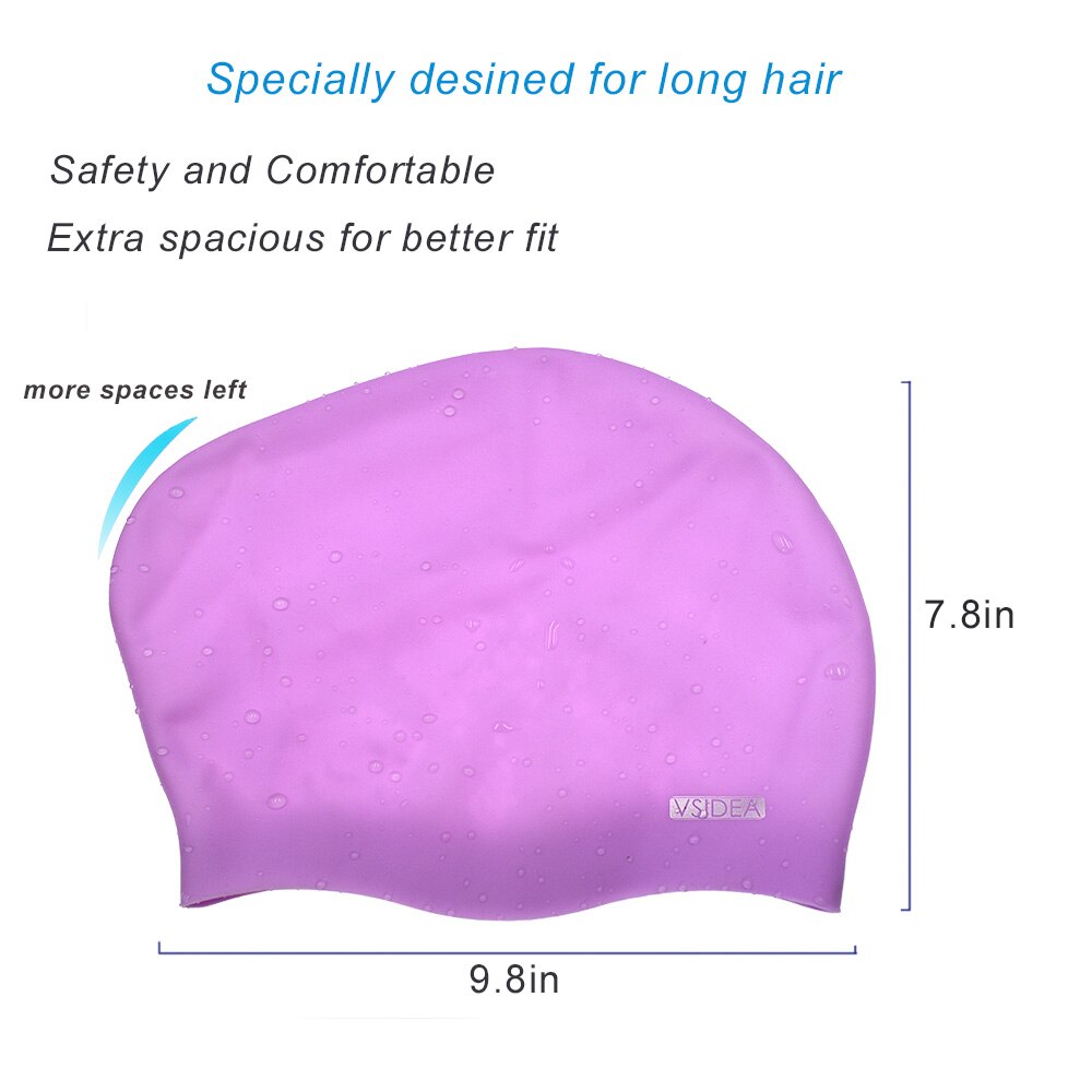 Ekstra stor silikone svømmehætte-langt hår svømmehætte til damerforlængelser og krøllet hår 2- pak, komfortable dreadlocks vandtæt