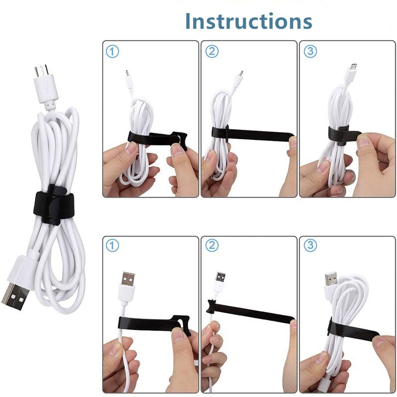 30pcs Reusable Cable Ties Cord Nylon Strap Hook Loop Tidy Organiser Tool Tidy Hook T-type Velcro Cable Tie 1.2x20cm Multi-color