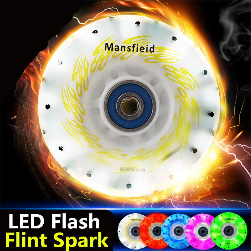 [72mm 76mm 80mm LED et étincelle] avec 52 104 208 silex feu pierres étincelles rouleau 85A LED flash brillant en ligne silex patins roue