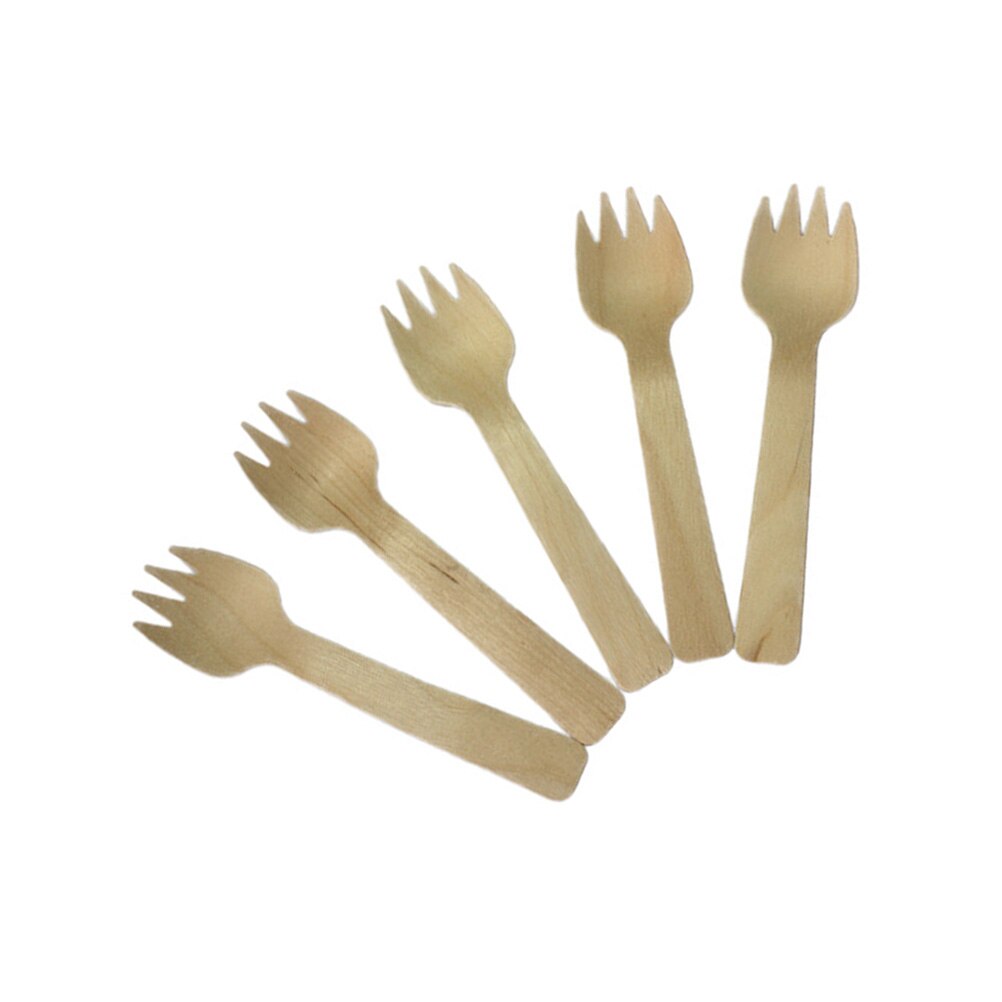 100 stuks Wegwerp Houten Vorken Hout Spork Servies Feestartikelen voor Cake Dessert Kaas