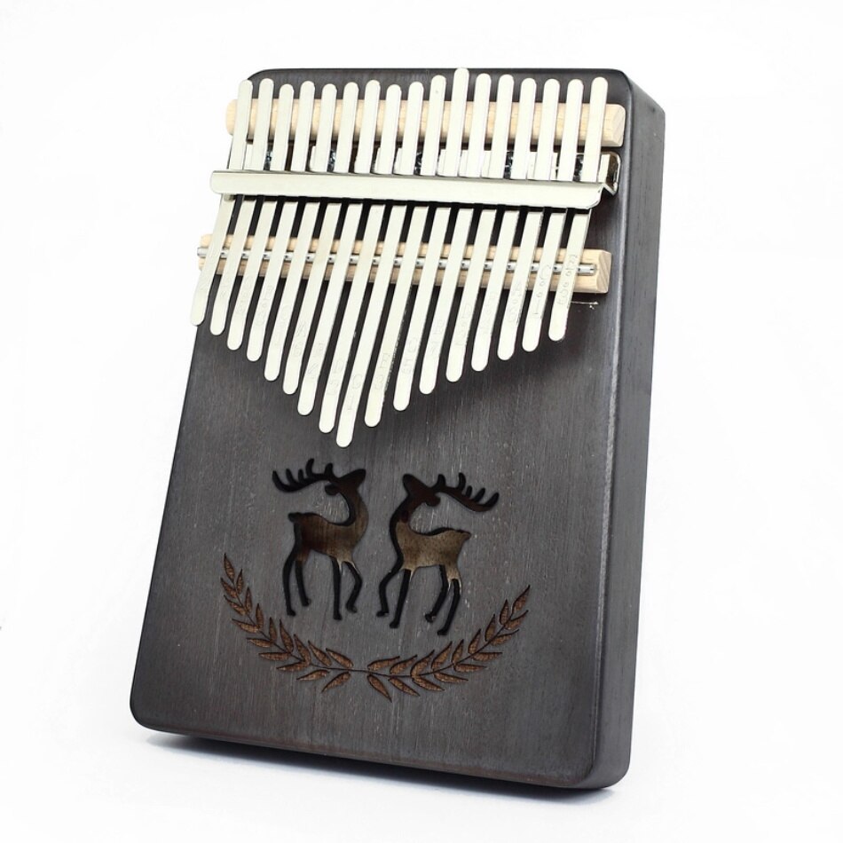 Kalimba 17 Keys Full Solid Thumb Piano Finger Wooden Mbira Acacia Musical Instrument for Beginner With Hammer Sticker Kit: Couple deer