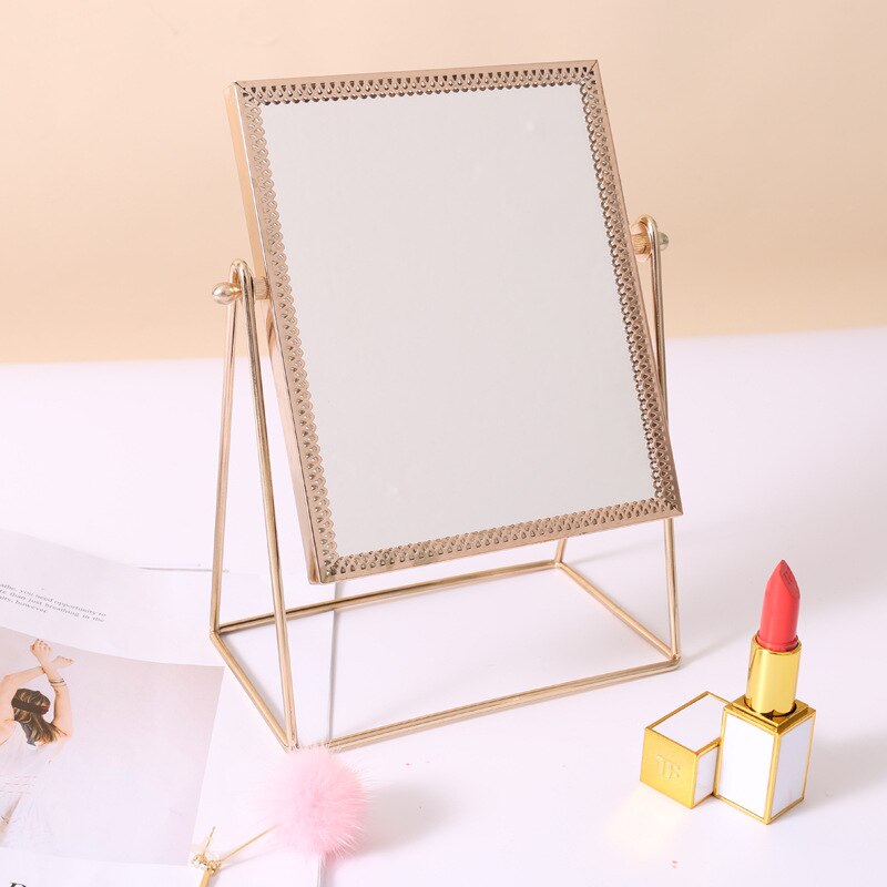 Ins makeupvintage metal kosmetisk spejl valentine skønhed pige make up kommode forfængelighed bord skrivebord kæreste: Firkant i rosa guld