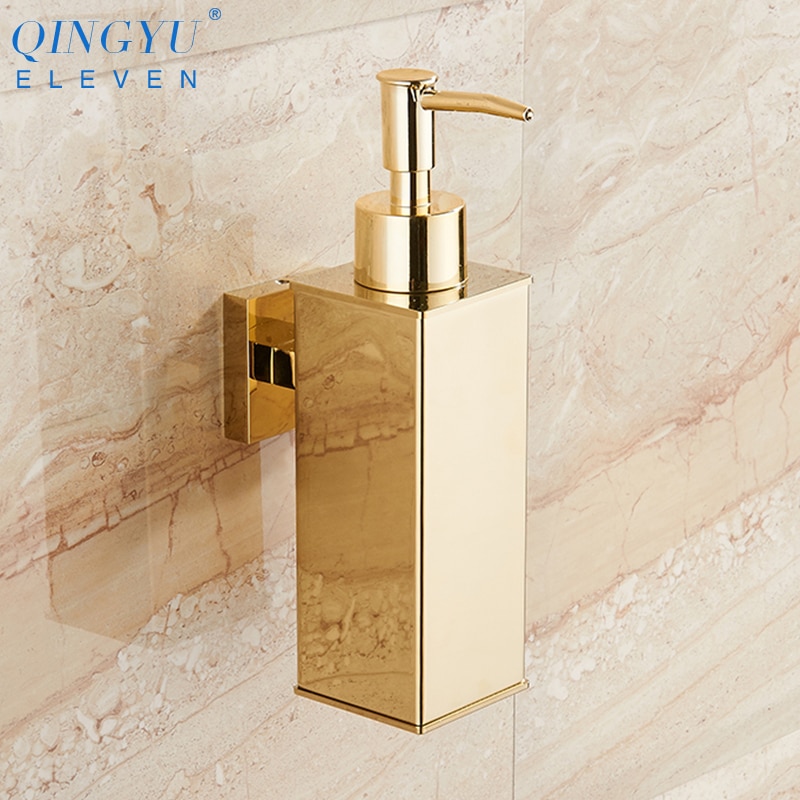 Qingyu Elf 304 Roestvrij Staal Zeepdispenser Muur Gemonteerde Hand Wassen Dispenser Voor Badkamer Goud Zeepdispenser
