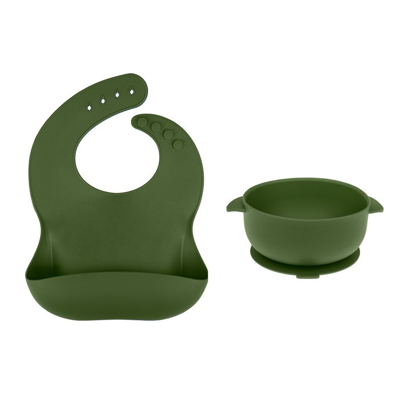 Baby Feeding Bowl Silicone Tableware for Kids Suction Bowl Baby Plate BPA Free Silicone Kids Toddler Assist: Army Green 2
