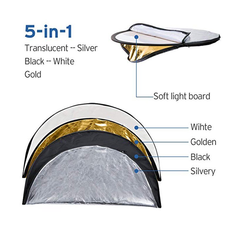 5 In 1 60Cm Fotografie Reflector Licht Barrière Opvouwbare Zacht Licht Plaat Vijf Verschillende Reflecterende Oppervlakken Met Draagtas