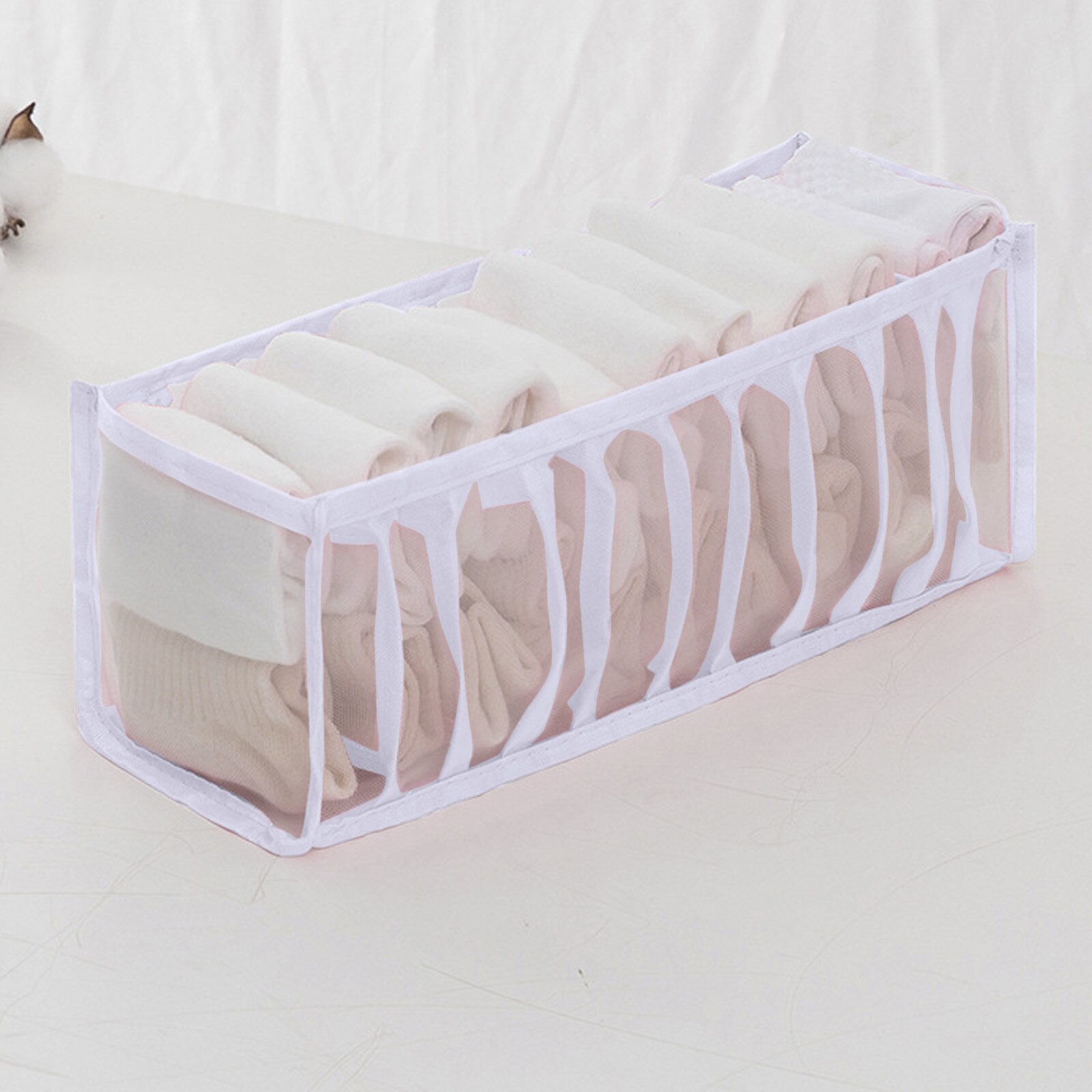Household Foldable Mesh Underwear Storage Box Socks Bra And Panties Four-color Style Underwear Storage Tool Organizador Armario: white 11grids