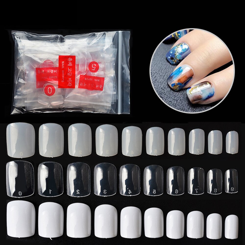 500 pièces/paquet court rond faux ongles Transparent naturel blanc faux ongles artificiel couverture complète UV Gel bricolage manucure ensemble: White