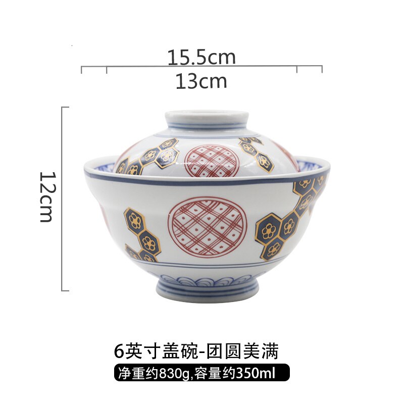 Japanse stijl keramische cover kom instant noedels miso soep rijst pap kom dessert servies porselein servies: 1