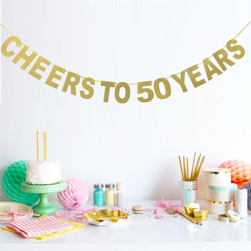 Gold Glitter Banner "cheers to 10/20/30/40/50/60/70/80/90 years" Garland Birthday Wedding Anniversary Party Celebration Supplies