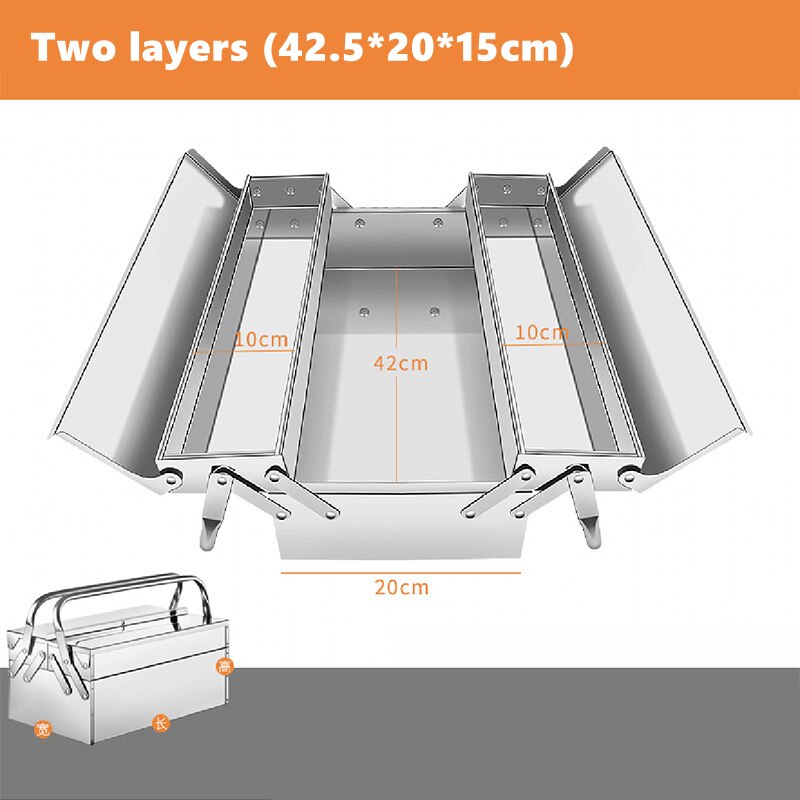 Upgrade Stainless Steel Tools Box Complete Toolbox Metal Side-opening Double-handle Storage Folding Tool Storage: Dark Gray